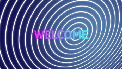 Animation-of-welcome-text-over-white-circles-on-blue-background