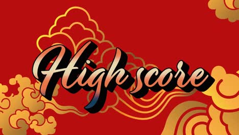 Animation-of-high-score-text-over-shapes-on-red-background