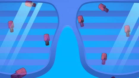 Animation-Von-Nagellacksymbolen-Und-Brillen-Auf-Blauem-Hintergrund