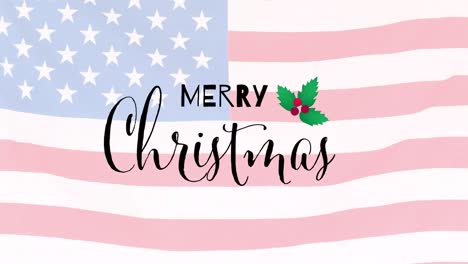 Animación-Del-Texto-De-Feliz-Navidad-Sobre-La-Bandera-De-Estados-Unidos