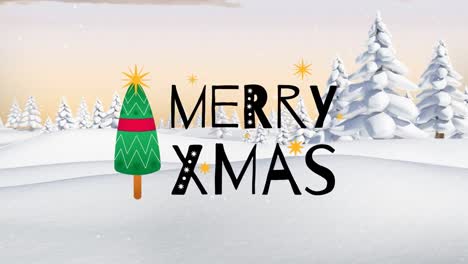 Animation-of-merry-christmas-text-over-winter-landcape