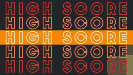 Animation-of-high-score-text-repeated-over-yellow-squares-on-black-background