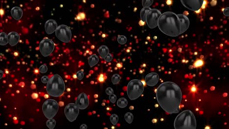Animation-of-flying-black-balloons-and-lights-over-black-background