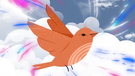 Animation-Von-Vogel--Und-Lichtspuren-über-Dem-Himmel-Mit-Wolken