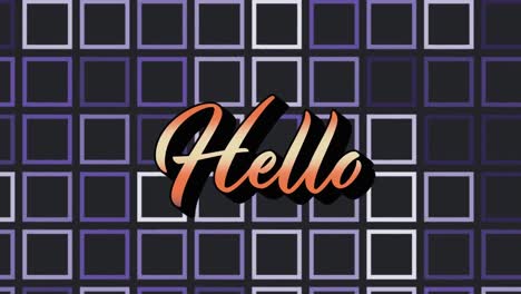 Animation-of-hello-text-over-squares-on-black-background
