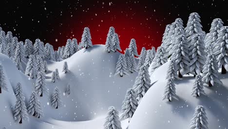 Animation-of-snow-falling-over-view-of-winter-forest