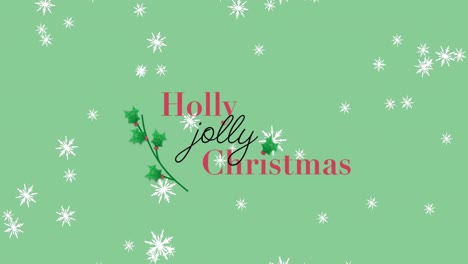 Animation-Von-Schnee,-Der-über-Holly-Jolly-Christmas-Text-Fällt