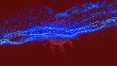 Animation-Einer-Blauen-Welle-Auf-Sich-Bewegenden-Zellen-Auf-Dunklem-Hintergrund