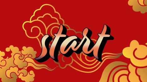 Animation-of-start-text-over-shapes-on-red-background