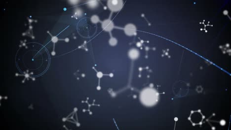 Animation-of-molecules-and-network-of-connections-over-black-background
