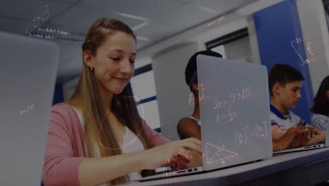 Animation-of-mathematical-equations-over-students-using-laptops-in-classroom