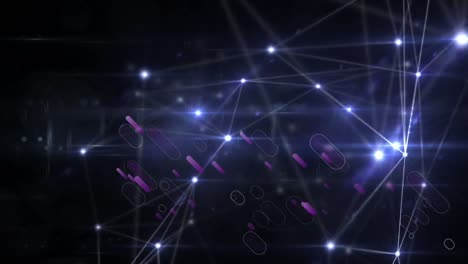 Animation-of-purple-lines-and-network-of-connections-over-black-background