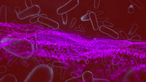 Animation-Einer-Violetten-Welle-über-Sich-Bewegenden-Zellen-Auf-Rotem-Hintergrund