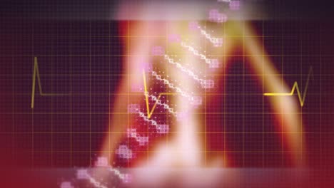 Animation-Eines-Sich-Drehenden-DNA-Strangs-über-Einem-Gitter