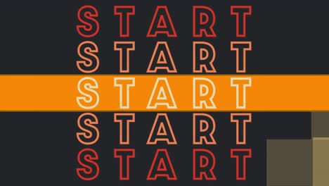 Animation-of-start-text-repeated-over-yellow-squares-on-black-background