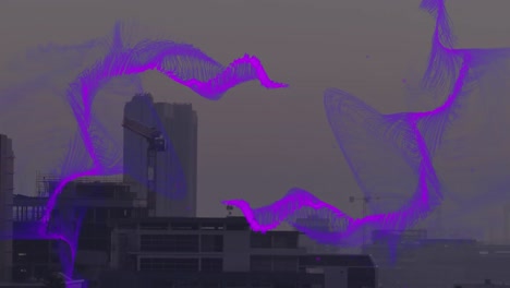 Animation-Einer-Violetten-Welle-über-Dem-Stadtbild