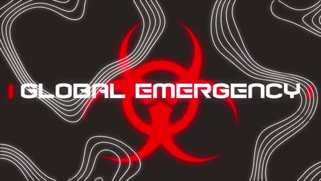 Animation-of-global-emergency-text-over-warning-grid-on-black-background