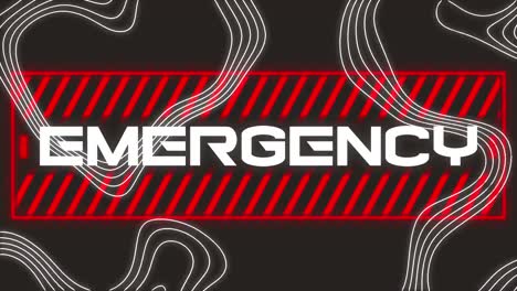 Animation-of-emergency-text-over-white-lines-on-black-background