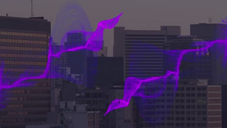 Animation-Einer-Violetten-Welle-über-Dem-Stadtbild