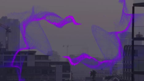 Animation-of-purple-wave-over-cityscape