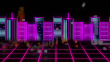 Animation-of-digital-city-scape-over-blurred-background