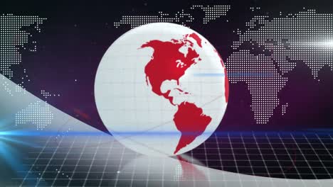 Animation-Von-Globus-Und-Lichtspuren-Mit-Weltkarte-Auf-Schwarzem-Hintergrund