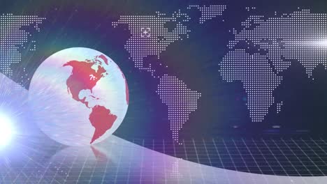 Animation-Von-Globus-Und-Lichtspuren-Mit-Weltkarte-Auf-Schwarzem-Hintergrund