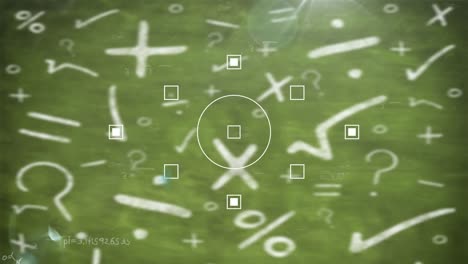 Animation-of-mathematical-equations-and-moving-shapes-on-green-background