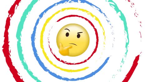 Animation-Bunter,-Sich-Bewegender-Kreise-Und-Emoji-Symbol-Auf-Weißem-Hintergrund