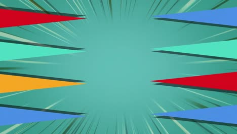 Animation-of-colourful-moving-shapes-on-green-background