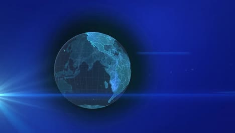 Animation-of-globe-and-light-trails-on-blue-background