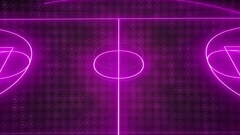 Animation-of-pink-neon-sports-stadium-over-circles-in-row-on-black-background