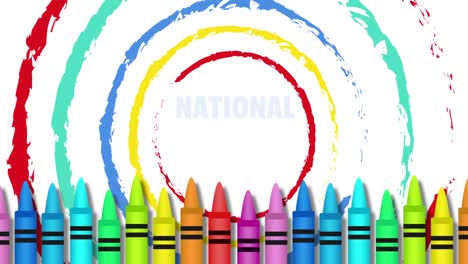 Animation-of-national-mentoring-month-day-text-over-crayons-on-white-background