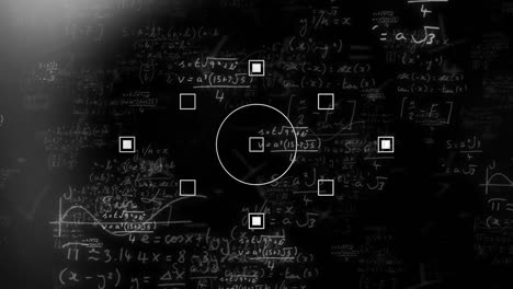 Animation-of-mathematical-equations-and-moving-shapes-on-black-background