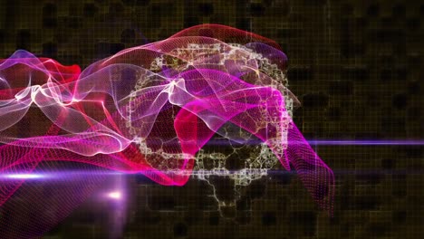 Animation-of-digital-brain-and-light-shapes-on-black-background