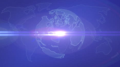 Animation-Von-Globus-Und-Lichtspuren-Mit-Weltkarte-Auf-Blauem-Hintergrund