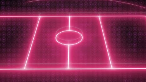 Animation-of-neon-sports-stadium-over-pink-circles-in-row-on-black-background