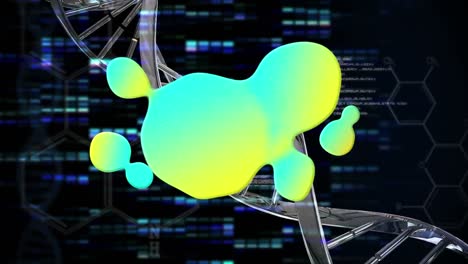 Animation-Von-Grünem-Fleck-Und-DNA-Strang-Auf-Schwarzem-Hintergrund