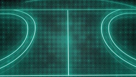 Animation-of-green-neon-sports-stadium-over-circles-in-row-on-black-background