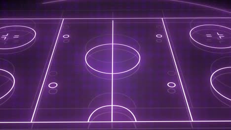 Animation-Eines-Blauen-Neon-Sportstadions-über-Kreisen-In-Reihe-Auf-Schwarzem-Hintergrund