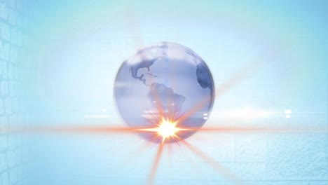Animation-of-globe-and-light-trails-on-white-background