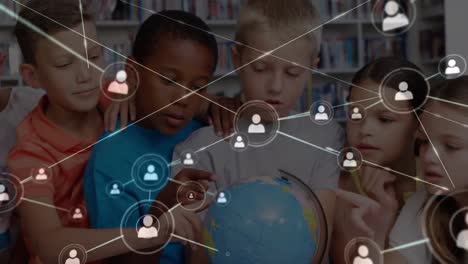 Animation-of-networks-of-connections-over-diverse-schoolchildren-reading-globe