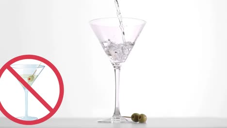 Animation-of-prohibition-sign-over-drink-on-white-background