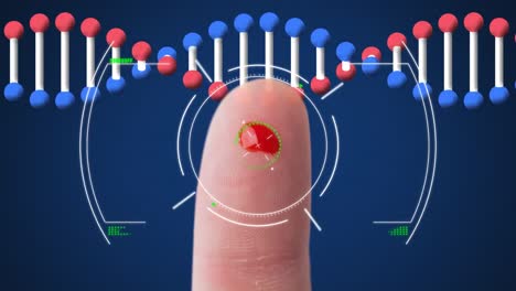 Animation-Des-Scannens-Des-Zielfernrohrs-Und-Eines-DNA-Strangs-über-Dem-Finger-Mit-Blutstropfen