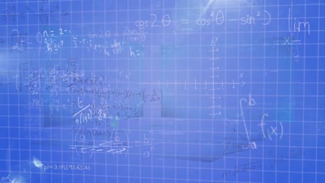Animation-of-mathematical-equations-over-blue-background