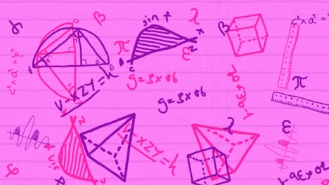 Animation-of-mathematical-equations-over-pink-background
