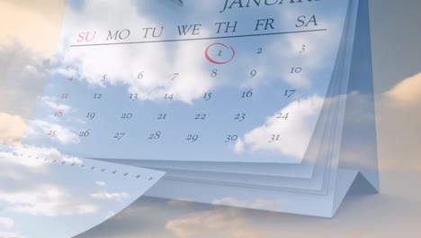 Animation-Von-Wolken-über-Stift-Und-Kalender