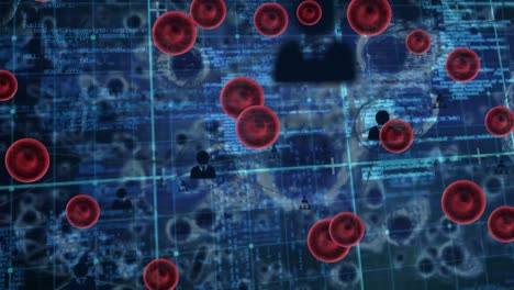 Animation-Von-Blutzellen-über-Viruszellen-Und-Datenverarbeitung