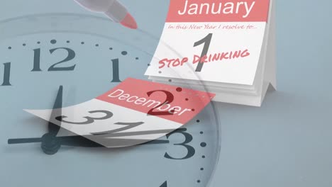 Animation-of-clock-moving-over-calendar-on-white-background