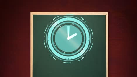 Animation-of-blue-clock-over-blackboard